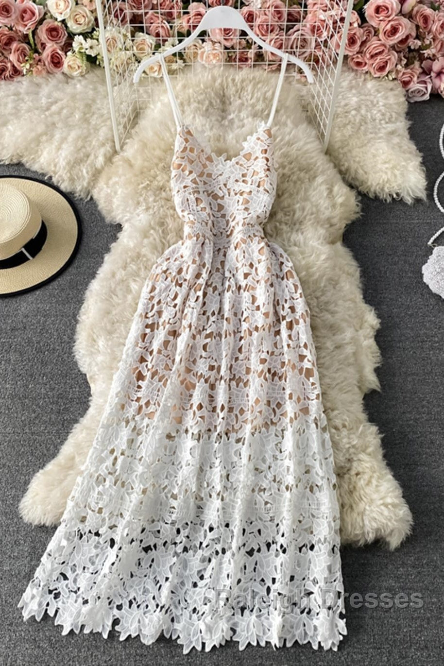 Stylish V Neck Lace Dresses A-Line Prom Dresses Long Prom Dresses