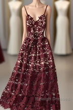 Stylish V Neck Lace Dresses A-Line Prom Dresses Long Prom Dresses