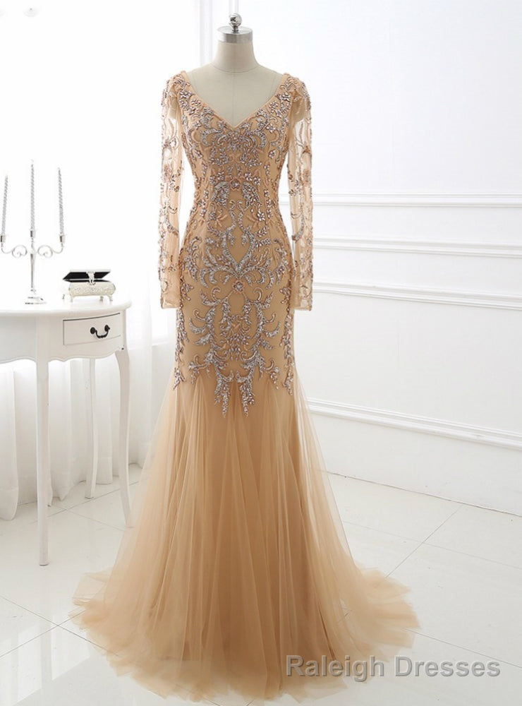 Sweep Train Long Evening Dress Sequins Open Back Long Sleeves Main image