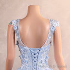 Sweet 16 Corset Tie Back Ball Gown Light Blue Quinceanera Dresses Train Sleeveless Sweetheart Tulle Cowl Back with Pearls Appliques
