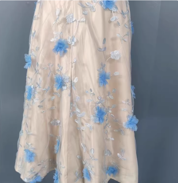 Sweet A-Line 3D Floral Embroidery Tulle Long Formal Prom Dress