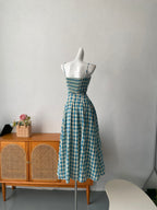 Sweet A-Line Blue Plaid Spaghetti Strap Long Formal Prom Dress