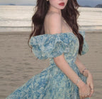 Sweet A-Line Off-Shoulder Organza Print Prom Dresses Long Birthday Adult Ceremony Dresses