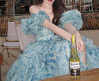 Sweet A-Line Off-Shoulder Organza Print Prom Dresses Long Birthday Adult Ceremony Dresses