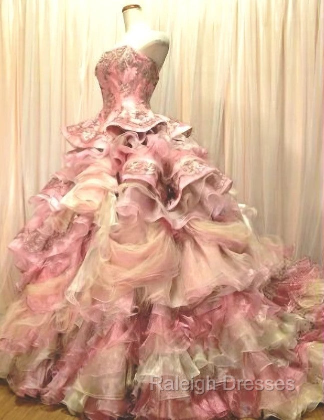 Sweet A-Line Strapless Satin Tulle Sequined Wedding Dress Beaded Diamond Long Ball Gown Secondary image