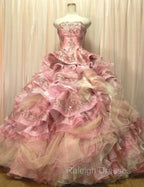 Sweet A-Line Strapless Satin Tulle Sequined Wedding Dress Beaded Diamond Long Ball Gowns