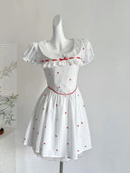 Sweet And Cute White Doll Collar Printed A-Line Short 16Th Birthday Homecoming Dress