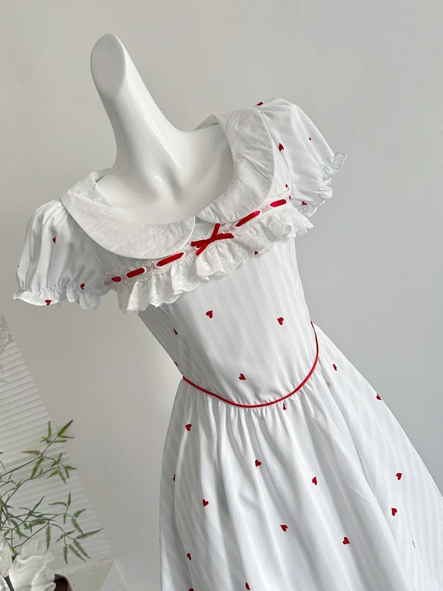 Sweet And Cute White Doll Collar Printed A-Line Short 16Th Birthday Homecoming Dress