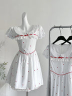 Sweet And Cute White Doll Collar Printed A-Line Short 16Th Birthday Homecoming Dress