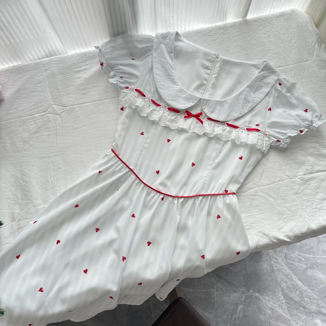 Sweet And Cute White Doll Collar Printed A-Line Short 16Th Birthday Homecoming Dress