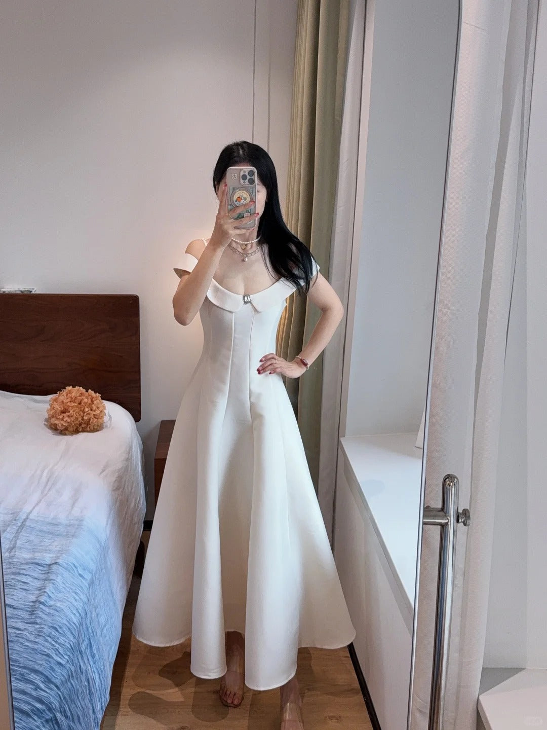 Sweet And Elegant Pink A-Line Off-Shoulder Satin Formal Prom Dress