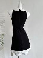 Sweet Black Baby Doll Collar Pearl Satin A-Line 17Th Birthday Homecoming Dress