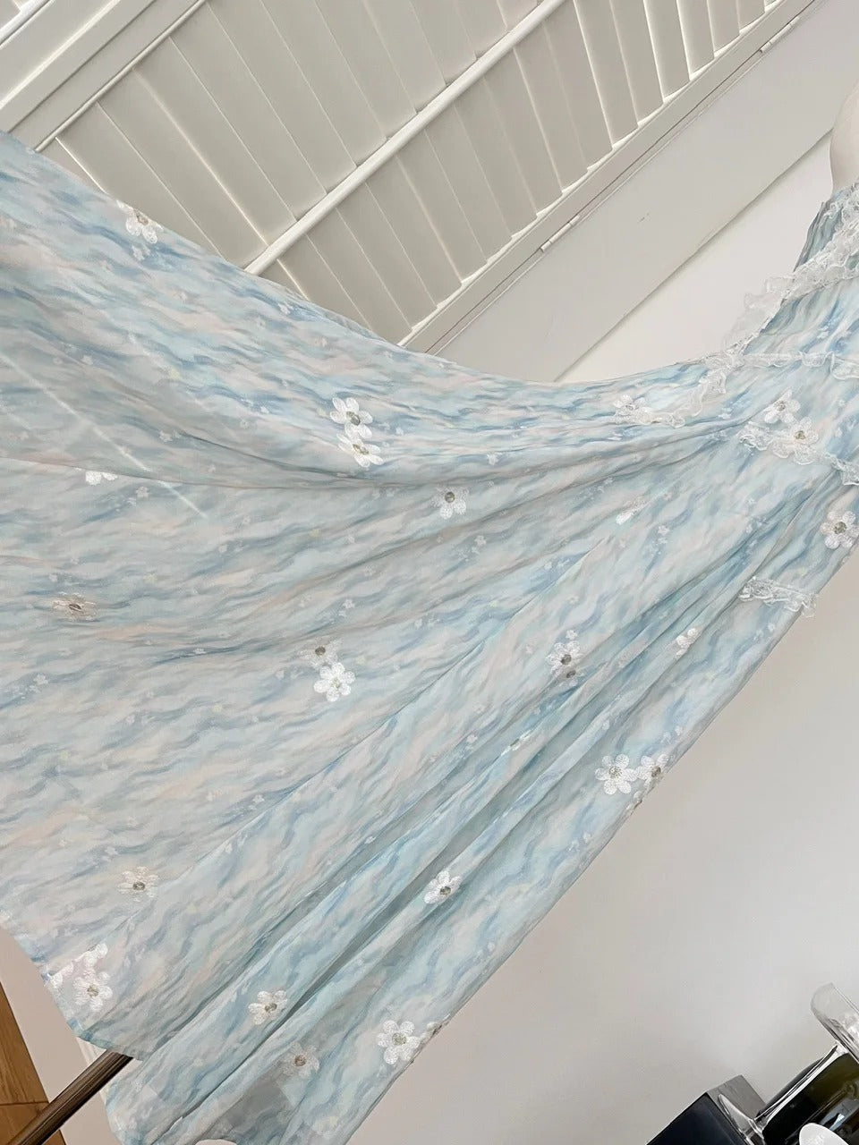 Sweet Blue And White Gradient A-Line Halter Neck Chiffon Long Formal Prom Dress