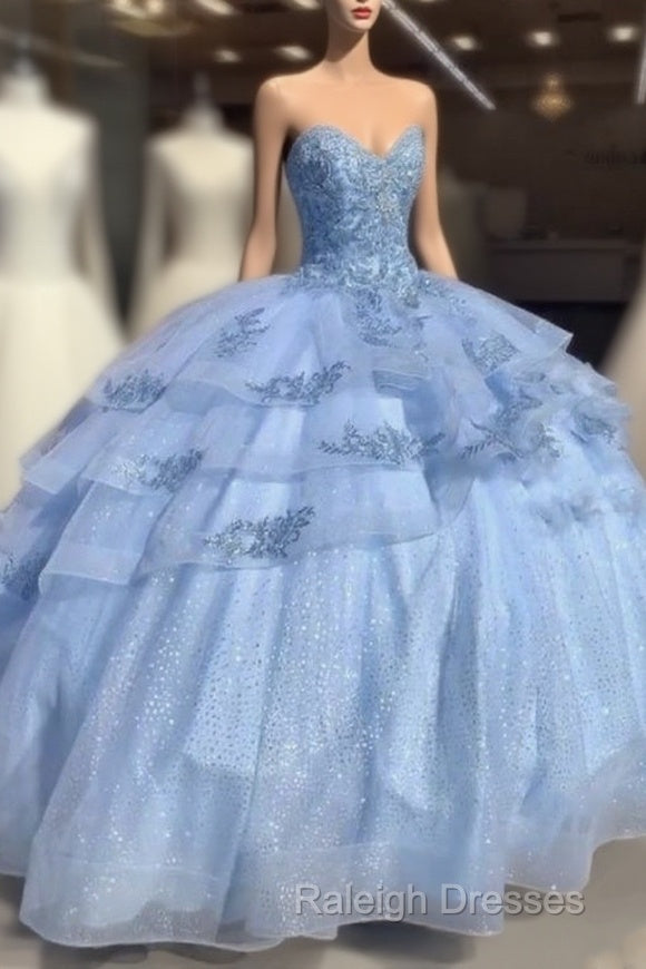 Sweet Blue Tulle Beaded Prom Dress Ball Gown Quinceanera Dress Main image