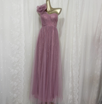 Sweet Blush Purple A-Line One-Shoulder 3D Floral Sequin Tulle Long Formal Prom Dress