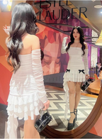 Sweet Bow Pleated Mesh Ruffle Hip Birthday Skirt Homecoming Dress