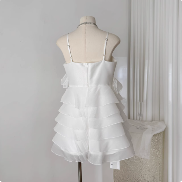 Sweet Bow Stitching Ruffle Sling Cake Birthday Skirt Homecoming Dress