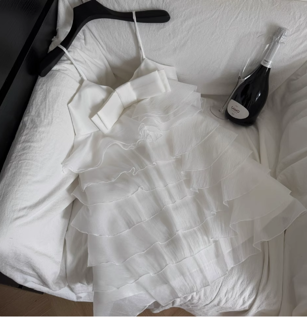 Sweet Bow Stitching Ruffle Sling Cake Birthday Skirt Homecoming Dress Main image