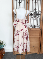 Sweet Butterfly Printed Strap Puff Sleeve Midi-Length Tulle Formal Prom Dress