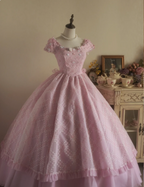 Sweet Court Light Pink Embroidered Floral Tulle Ball Gown Prom Dress Sweet 16 Dress