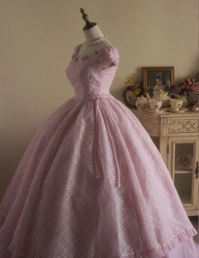 Sweet Court Light Pink Embroidered Floral Tulle Ball Gown Prom Dress Sweet 16 Dress