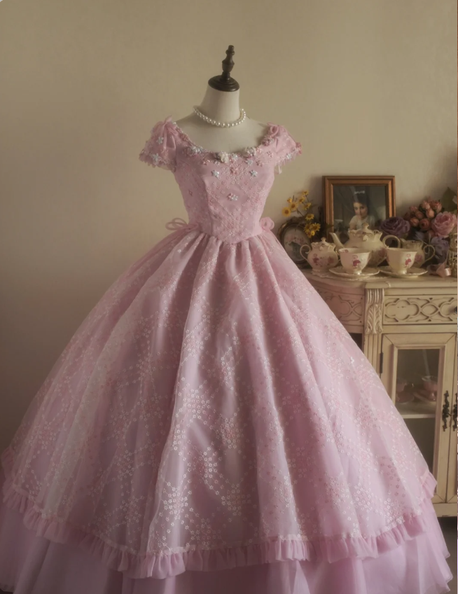 Sweet Court Light Pink Embroidered Floral Tulle Ball Gown Prom Dress Sweet 16 Dress Main image