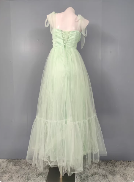 Sweet Green A-Line Tulle Long Formal Prom Dress Bridesmaid Dress