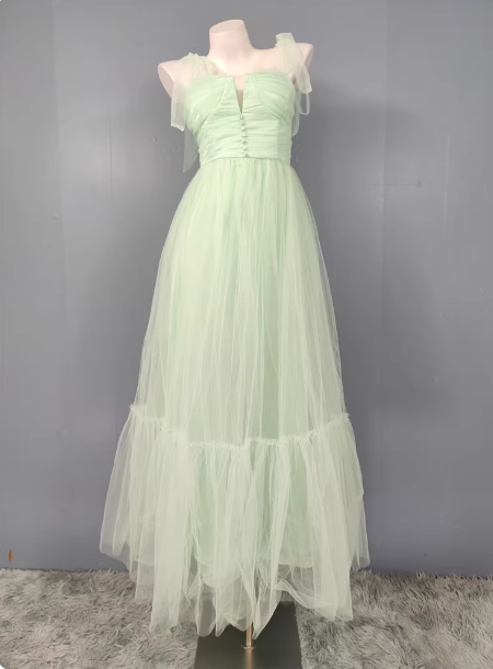 Sweet Green A-Line Tulle Long Formal Prom Dress Bridesmaid Dress Main image