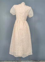 Sweet Light Apricot A-Line Floral Print Puff Sleeve Chiffon Formal Prom Dress