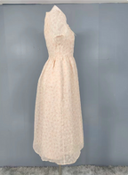 Sweet Light Apricot A-Line Floral Print Puff Sleeve Chiffon Formal Prom Dress