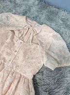 Sweet Light Apricot A-Line Floral Print Puff Sleeve Chiffon Formal Prom Dress