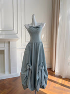 Sweet Light Blue Bud Strappy Bow Formal Prom Dress