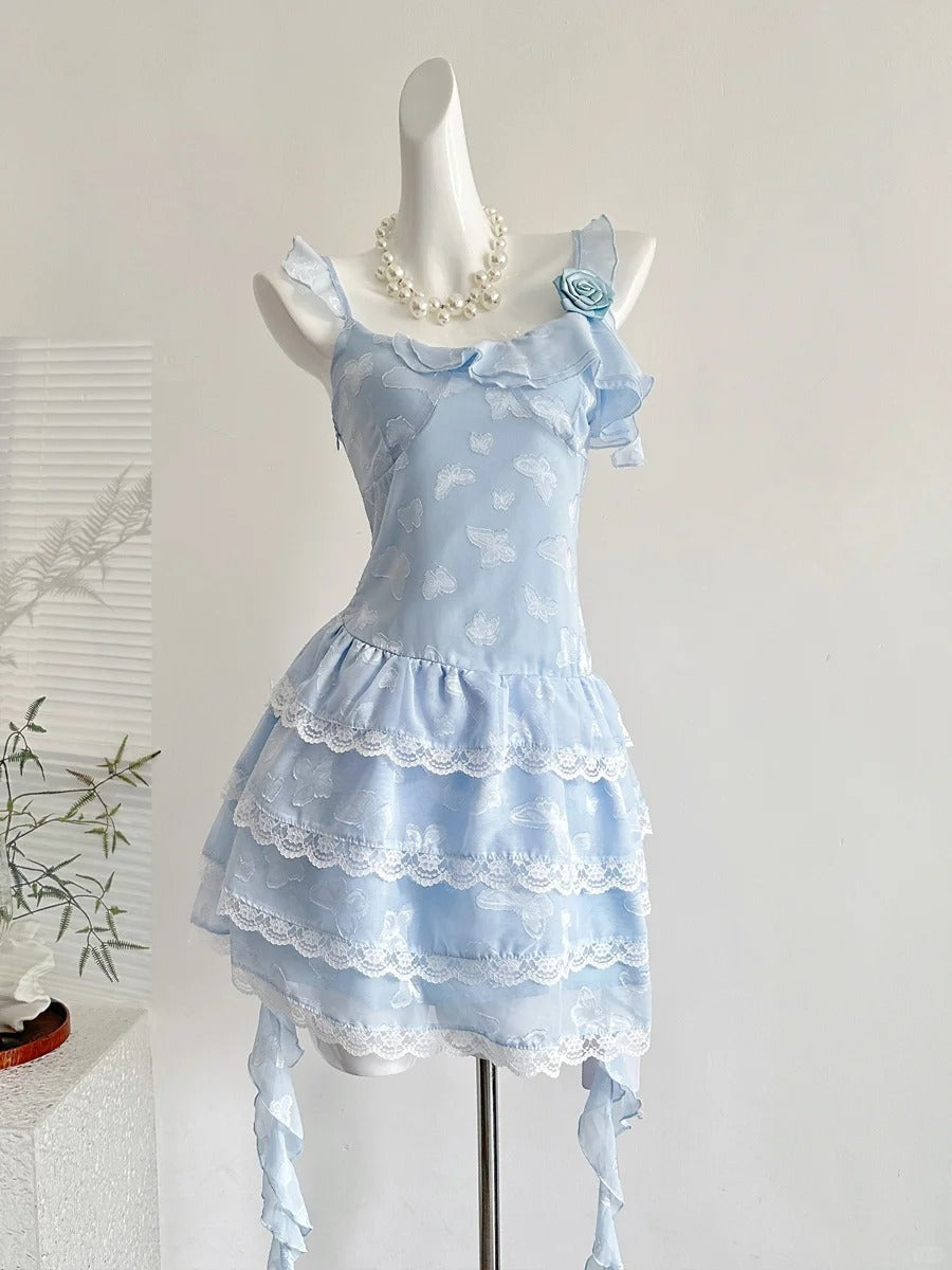 Sweet Light Blue Cake Skirt Multi-Layer Lace Chiffon Short 16Th Birthday Homecoming Dress Secondary image