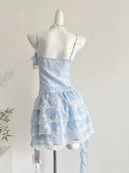 Sweet Light Blue Cake Skirt Multi-Layer Lace Chiffon Short 16Th Birthday Homecoming Dress