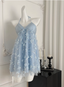 Sweet Light Blue Heavy Sequin Embroidery Three-Dimensional Flower Halter Neck Mesh Birthday Short Skirt Homecoming Dress