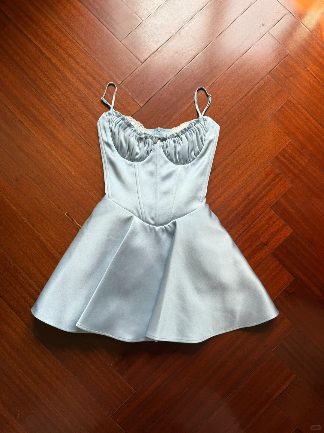 Sweet Light Blue Shoulder Strap Satin A-Line Mini Birthday Prom Homecoming Dress Secondary image