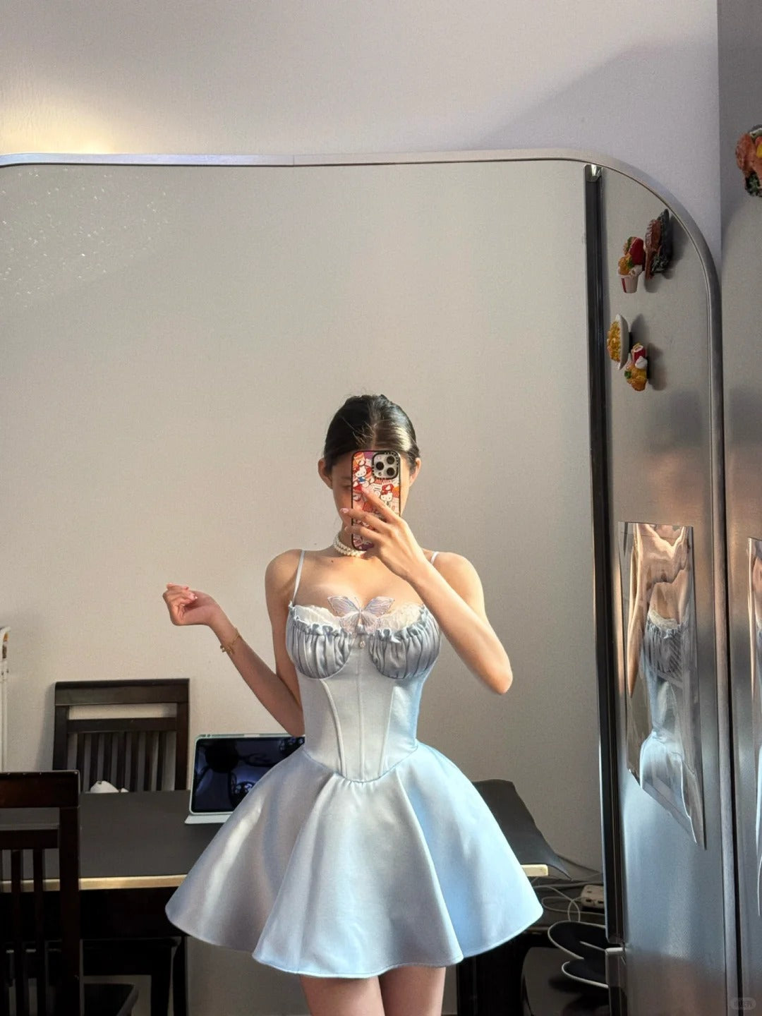 Sweet Light Blue Shoulder Strap Satin A-Line Mini Birthday Prom Homecoming Dress Main image