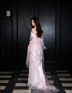 Sweet Light Pink Mermaid Off-Shoulder Organza Formal Prom Dress