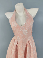 Sweet Pink A-Line Halter V-Neck Jacquard Formal Prom Dress