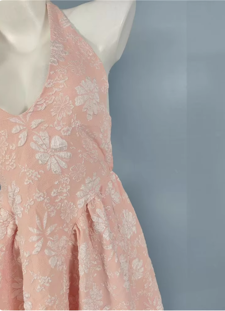 Sweet Pink A-Line Halter V-Neck Jacquard Formal Prom Dress