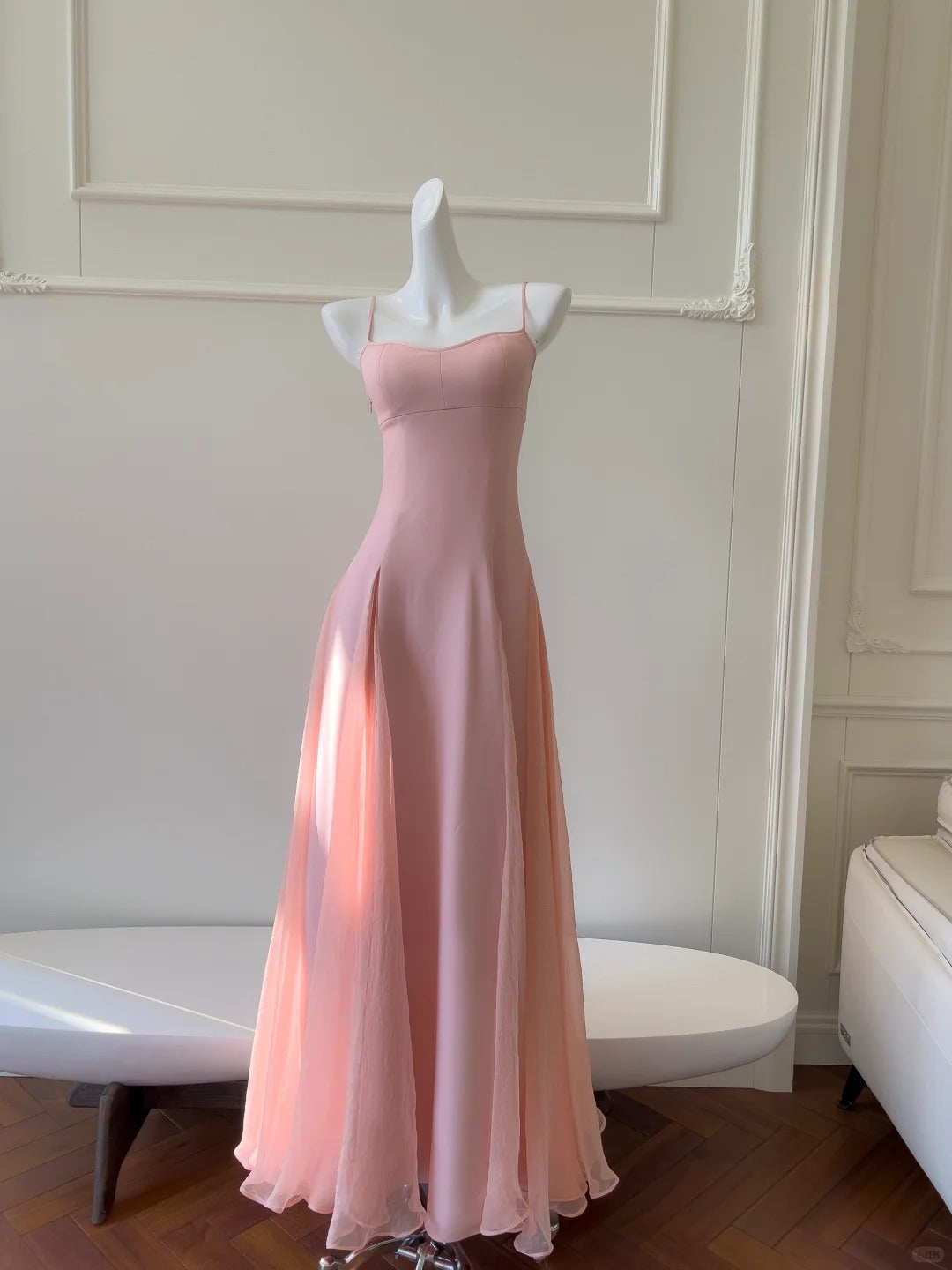 Sweet Pink A-Line Strap Chiffon Long Formal Prom Dress Secondary image
