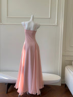 Sweet Pink A-Line Strap Chiffon Long Formal Prom Dress