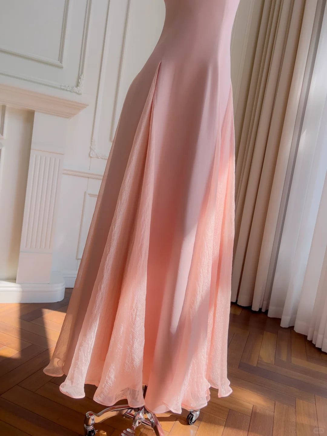 Sweet Pink A-Line Strap Chiffon Long Formal Prom Dress