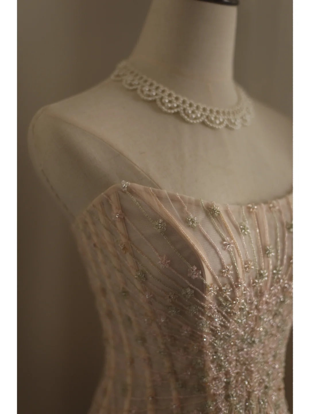 Sweet Pink A-Line Strapless Beaded Layered Chiffon Long Formal Prom Dress