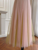 Sweet Pink A-Line Suspenders Sequined Tulle Long Formal Prom Dress Bridesmaid Dress
