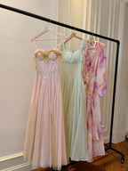 Sweet Pink A-Line Suspenders Sequined Tulle Long Formal Prom Dress Bridesmaid Dress