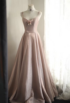 Sweet Pink A-Line V-Neck Sequined Long Formal Prom Dress Bridesmaid Dress