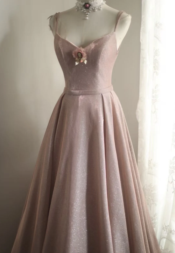 Sweet Pink A-Line V-Neck Sequined Long Formal Prom Dress Bridesmaid Dress