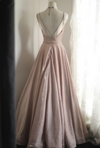 Sweet Pink A-Line V-Neck Sequined Long Formal Prom Dress Bridesmaid Dress