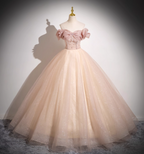 Sweet Pink Apricot One-Shoulder Tulle Long Ball Gown Prom Dress Sweet 16 Dress